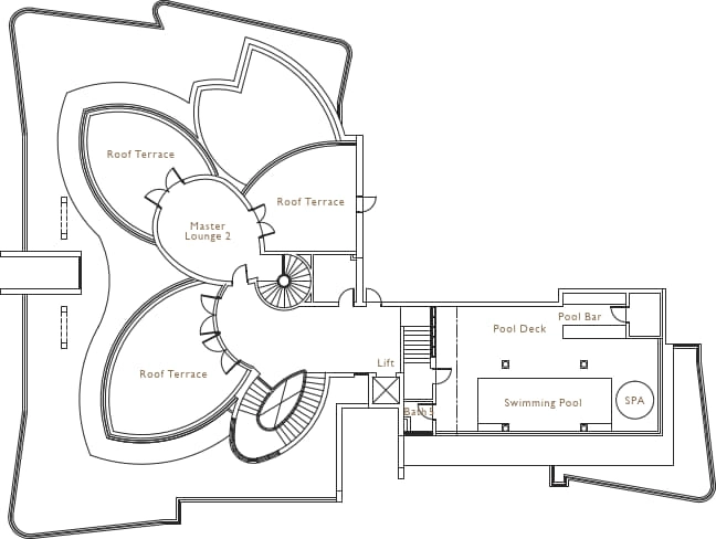 Cappella Embassy Triplex Penthouse Level 3 floor plan — private pool, spa, pool bar, rooftop terrace